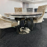 Arianna Round Mixed Brown Marble Dining Table with 4 Chairs - Pendle Village Furniture